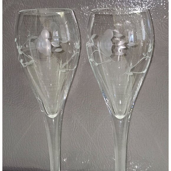 2 Princess House Heritage Champagne Flute 7.7" handblown crystal fluted Etched - Picture 2 of 7